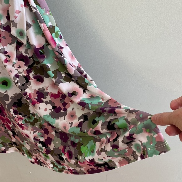 NWT London Times Faux Wrap Watercolor Print Ruched Sleeves Dress Size 10 - Picture 9 of 11